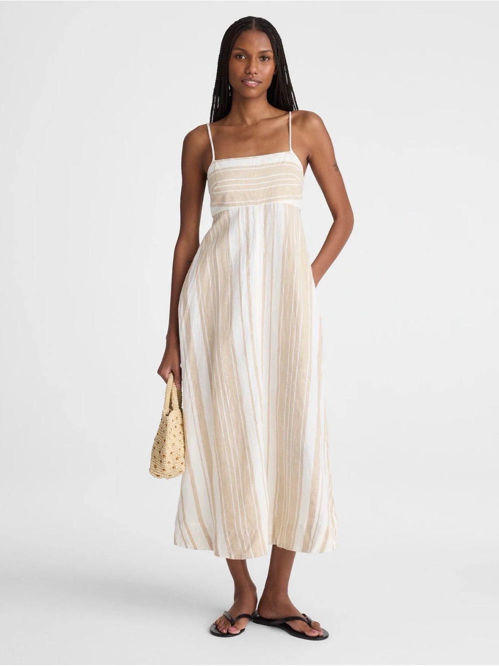 Madewell Empire-Waist Midi Dress in 100% Linen Sz S NWT